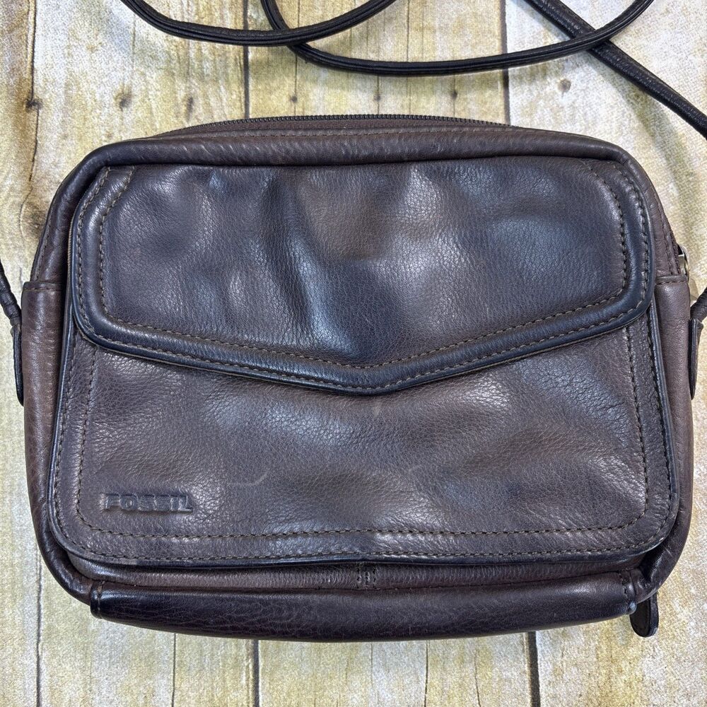 Vtg Fossil Brown Leather Shoulder Bag Purse Organizer Card Slots - Picture 2 of 16